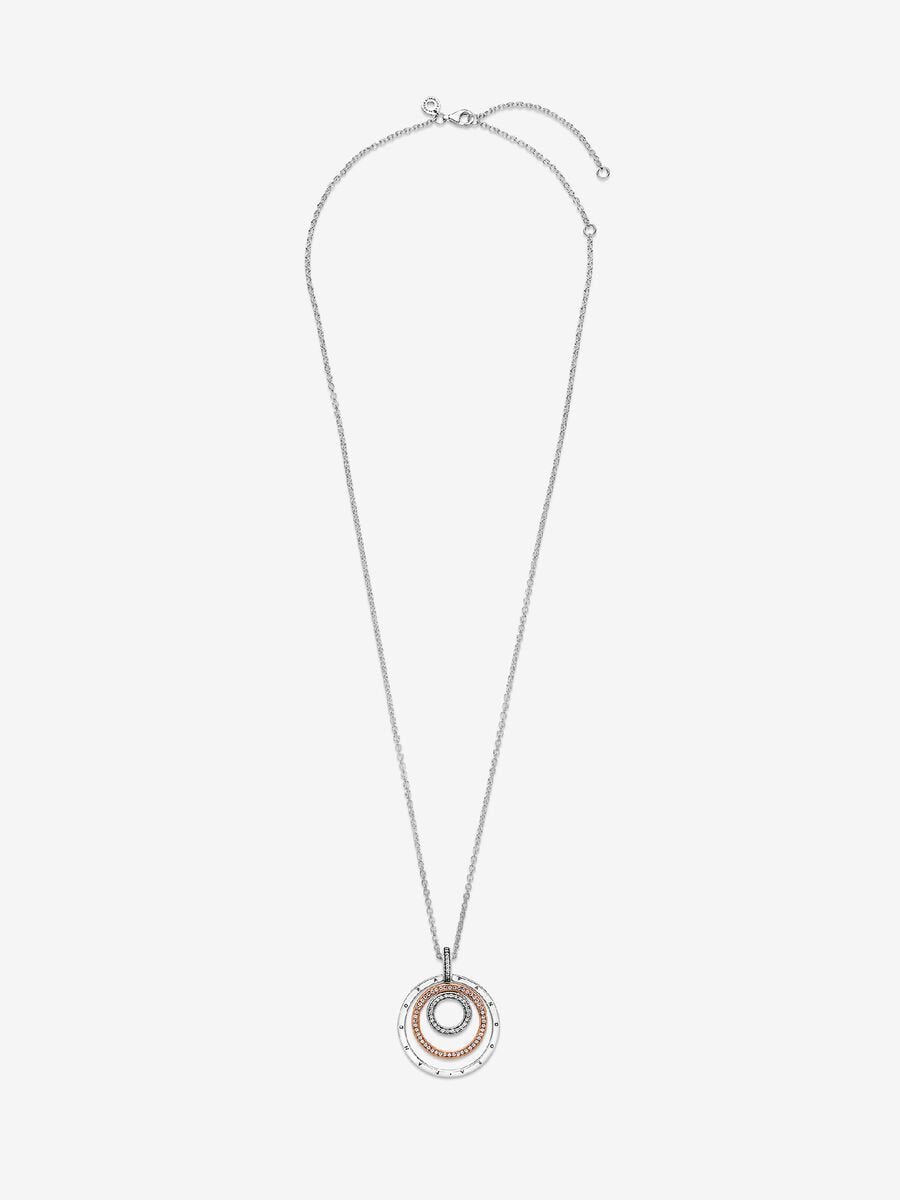 Colar Círculos Dois Tons Prata, Revestimento de ouro rosa 14k
