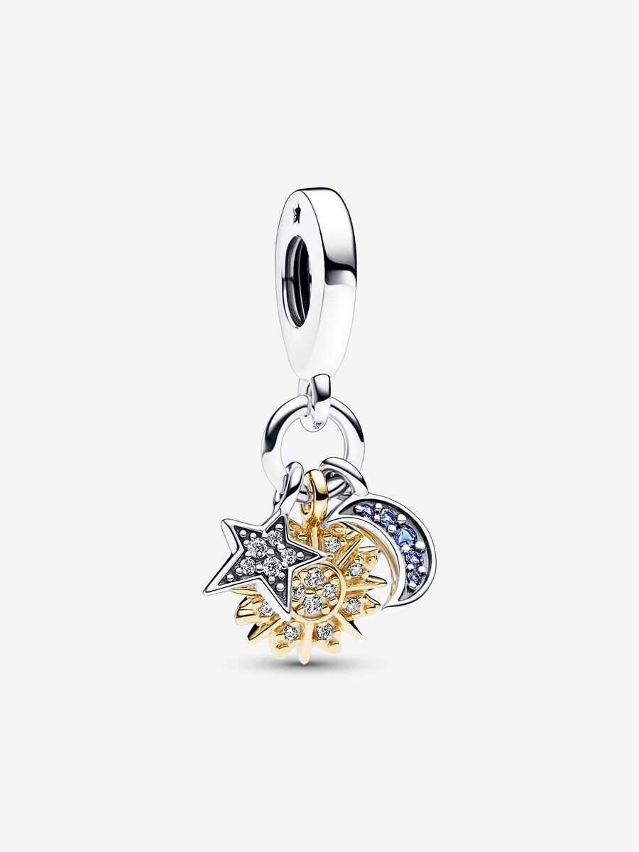 Conta Pendente Tripla Celestial dois tons Prata, Revestimento de ouro 14k
