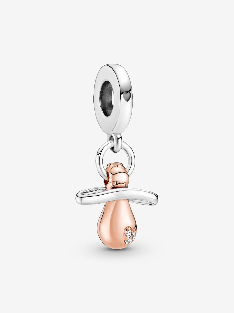 Conta Pendente Chupeta Prata, Revestimento de ouro rosa 14k